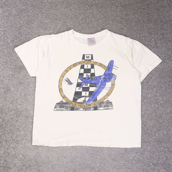 VTG Miami World of Flight Airplanes Thrashed XL White Short Sleeve T-Shirt - Picture 1 of 13